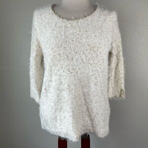 Chicos Fuzzy Gold Metallic Sweater Top Size 1P EUC